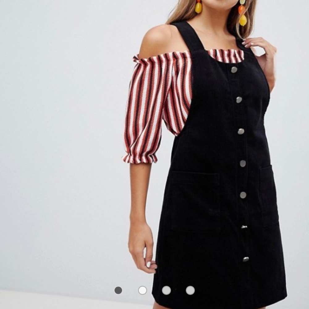 Black cord mini dress with buttons